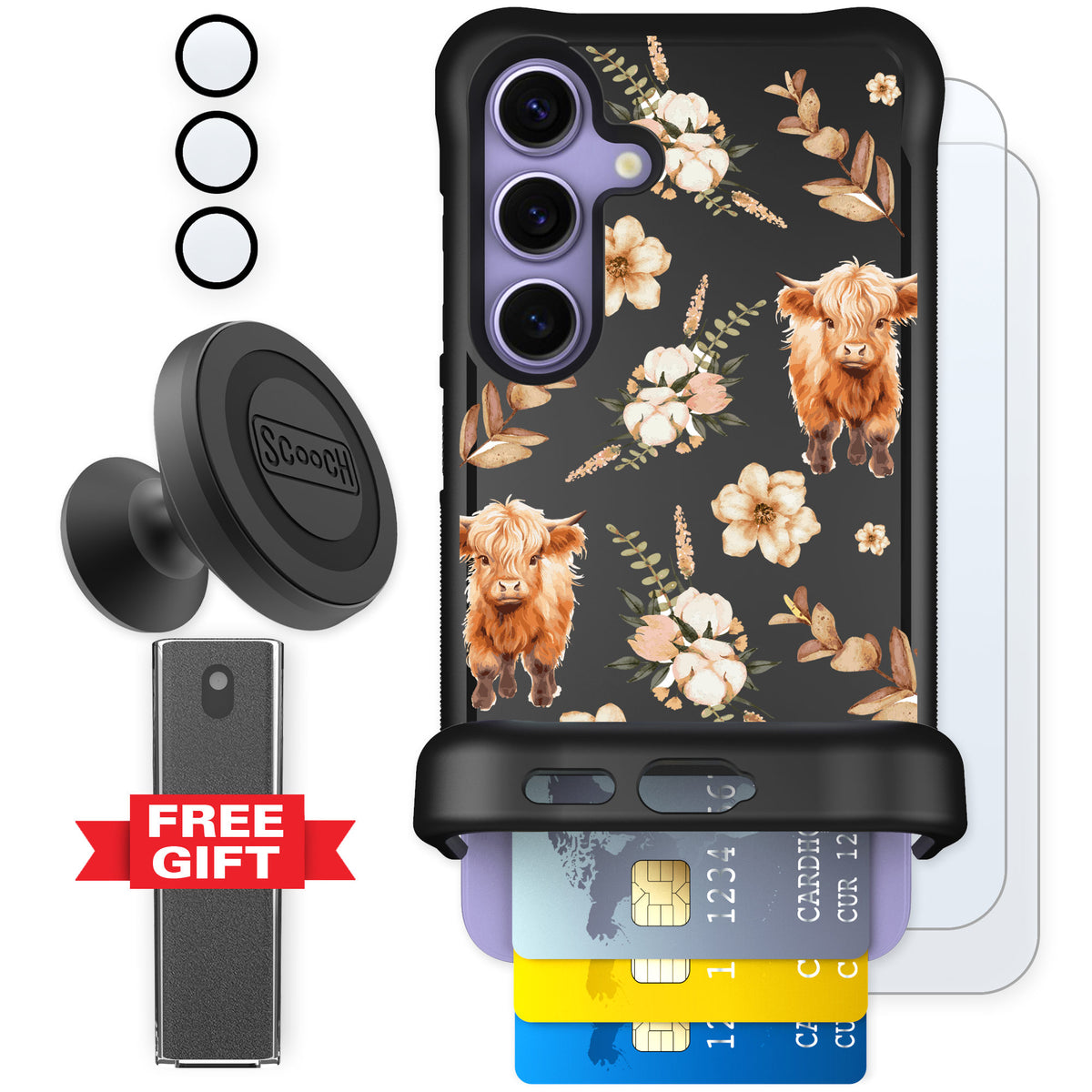 Scooch Wingmate Baby Cow for Galaxy S24 β Defender Bundle