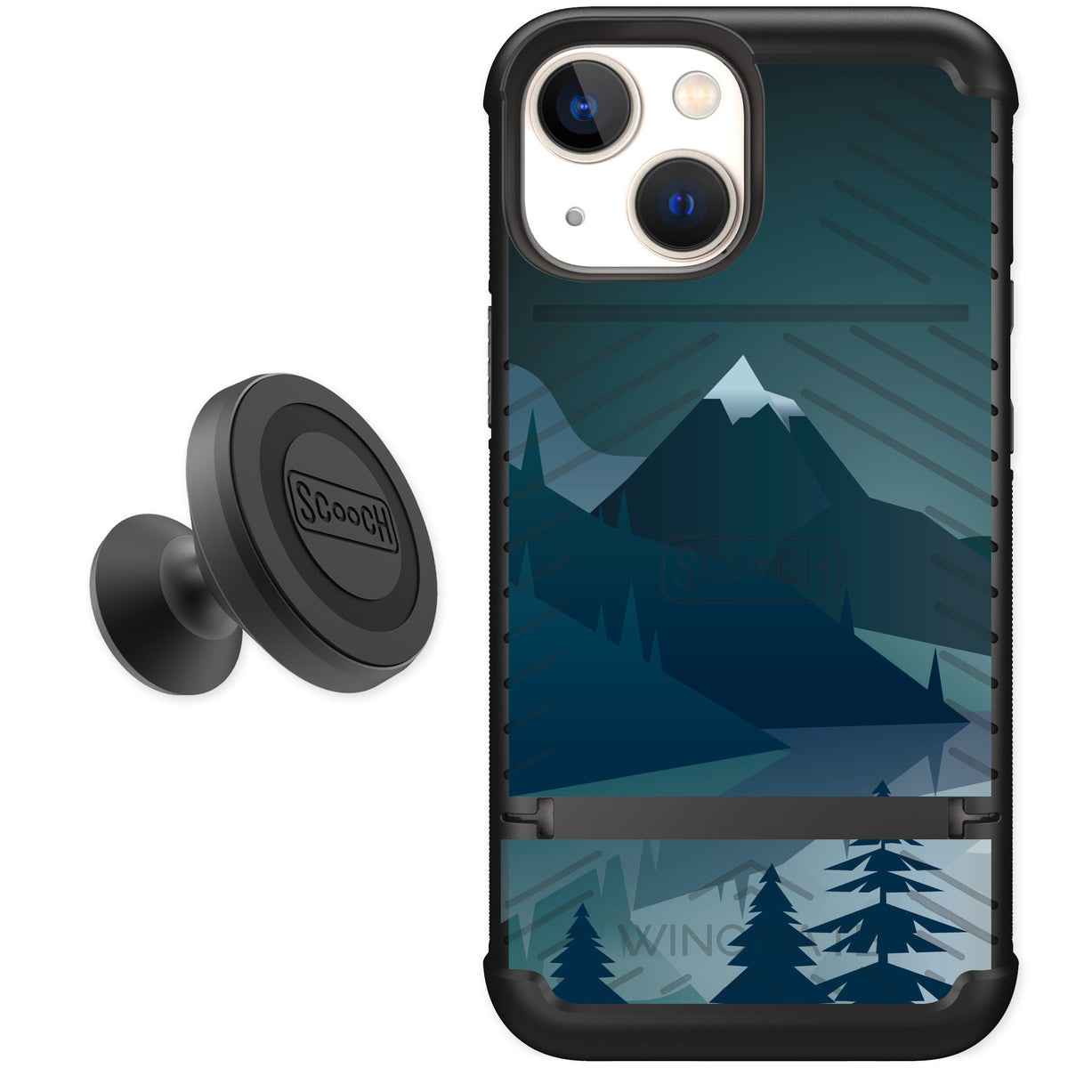 Scooch Wingmate Midnight Ridge for iPhone 13 mini — Starter Bundle