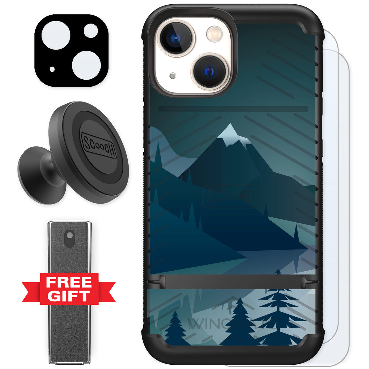 Scooch Wingmate Midnight Ridge for iPhone 13 mini — Defender Bundle