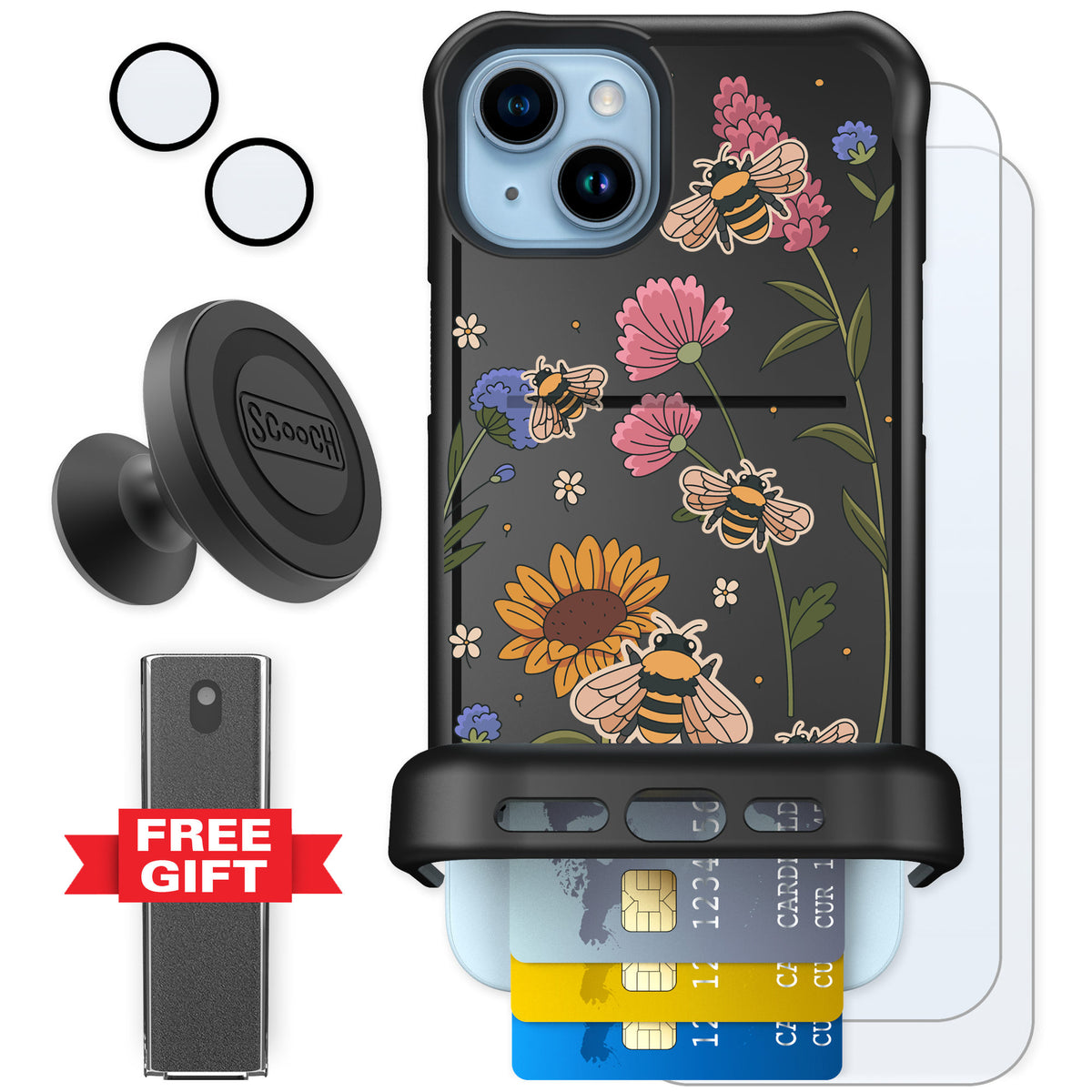 Scooch Wingmate Bee Happy for iPhone 15 Plus — Defender Bundle