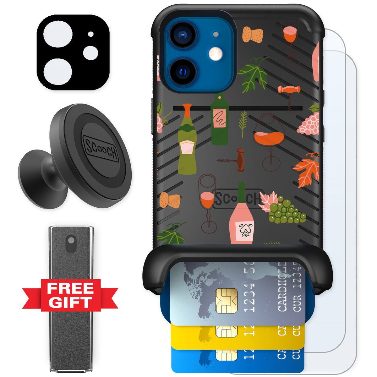 Scooch Wingmate Vino Vibes for iPhone 12 mini — Defender Bundle