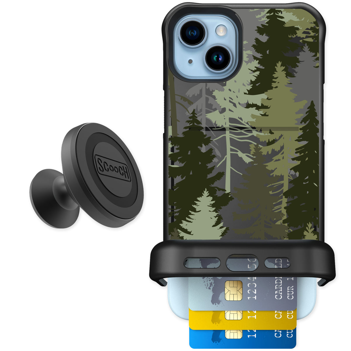Scooch Wingmate Hidden Pines for iPhone 15 Plus — Starter Bundle