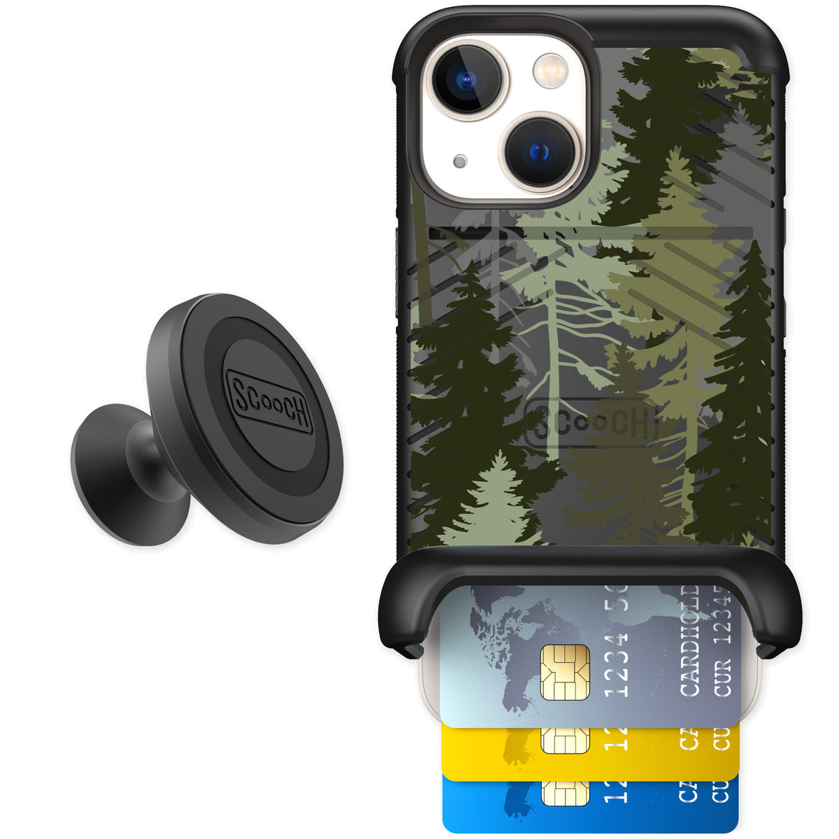 Scooch Wingmate Hidden Pines for iPhone 13 mini — Starter Bundle