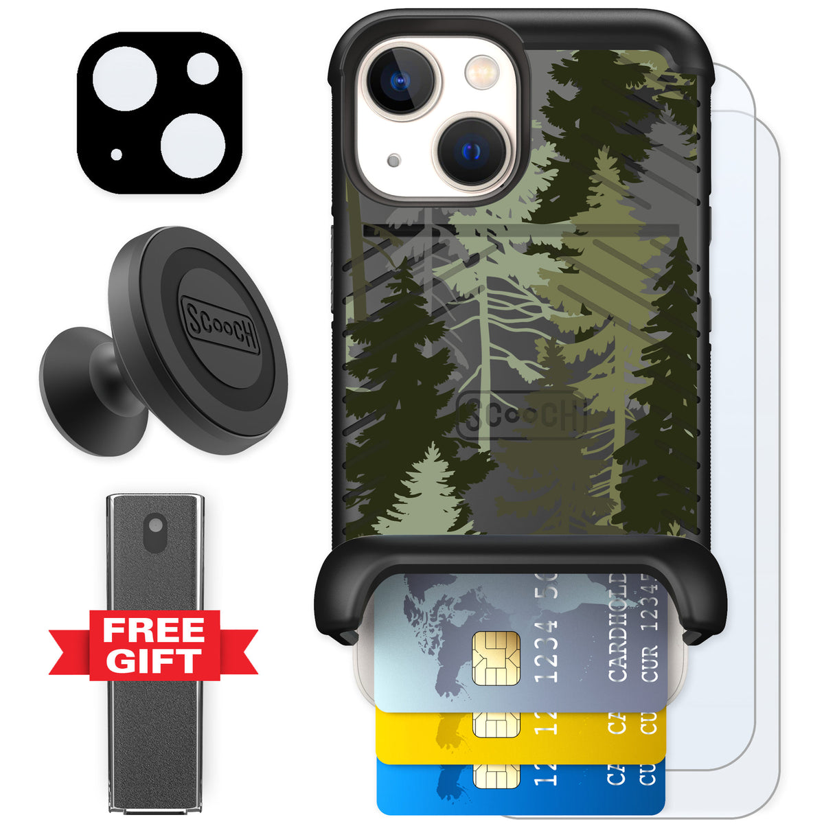 Scooch Wingmate Hidden Pines for iPhone 13 mini — Defender Bundle