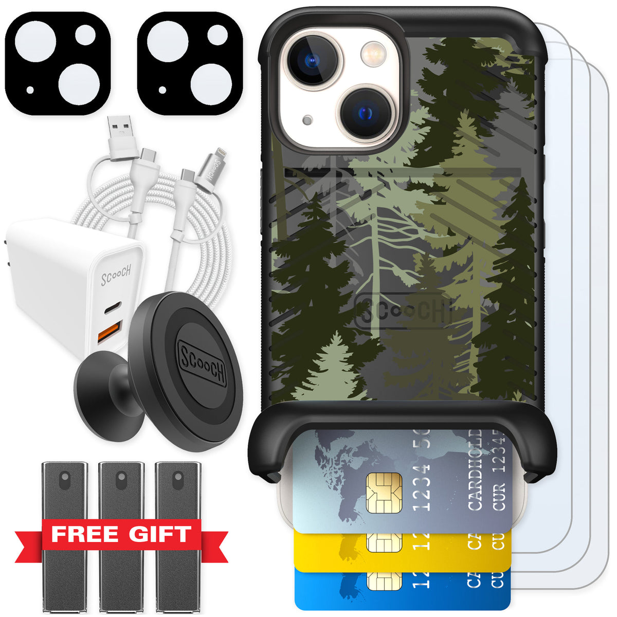 Scooch Wingmate Hidden Pines for iPhone 13 mini — Ultimate Bundle