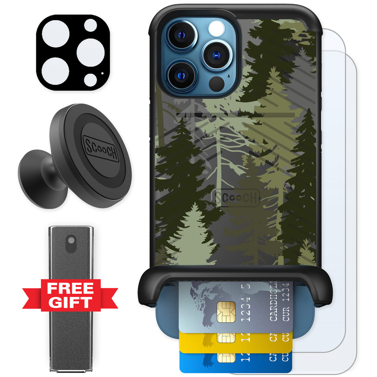 Scooch Wingmate Hidden Pines for iPhone 12 Pro Max — Defender Bundle