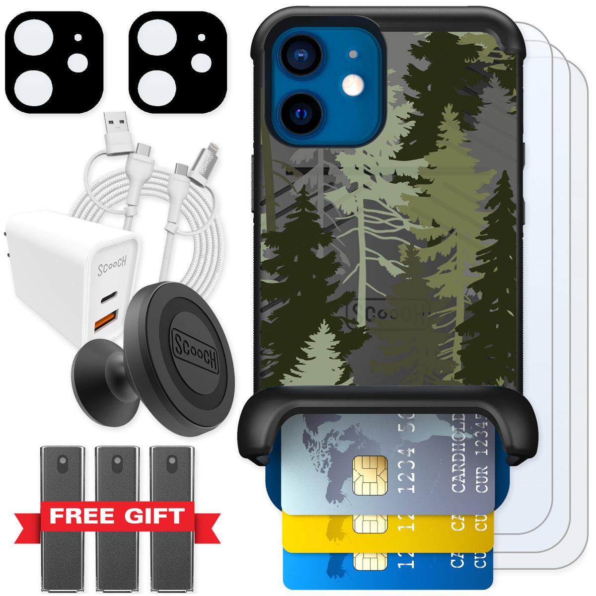 Scooch Wingmate Hidden Pines for iPhone 12 mini — Ultimate Bundle