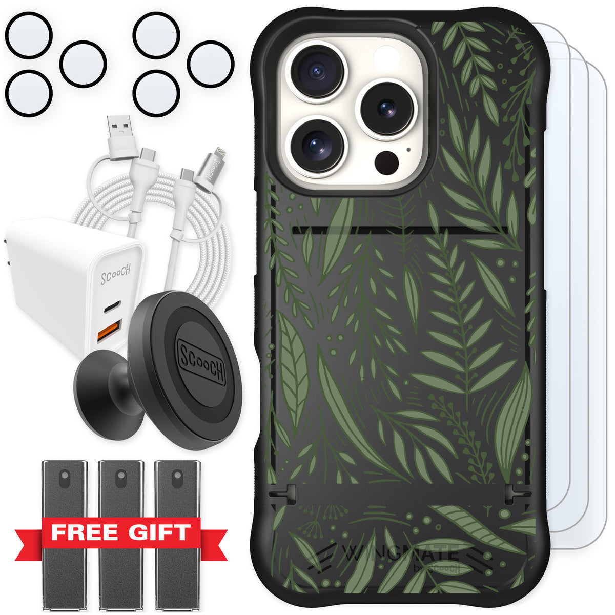 Scooch Wingmate Willow Garden for iPhone 16 Pro — Ultimate Bundle
