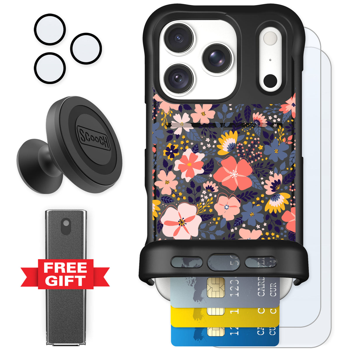 Scooch Wingmate Wildflowers for iPhone 18 Pro — Defender Bundle
