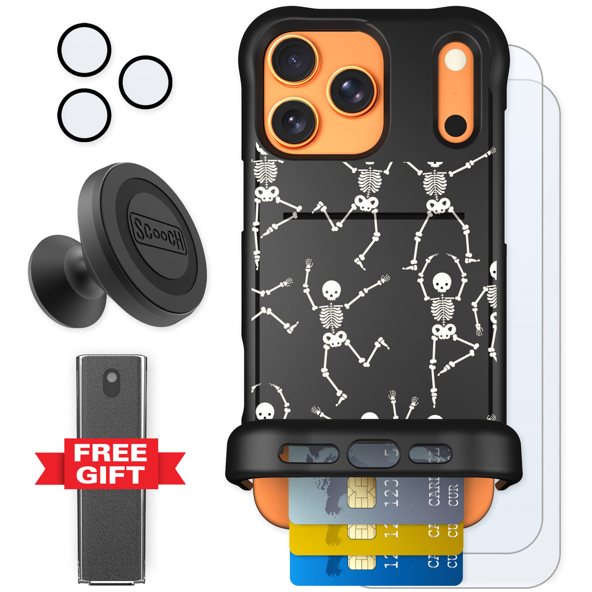 Scooch Wingmate Swinging Skeletons for iPhone 17 Pro Max — Defender Bundle