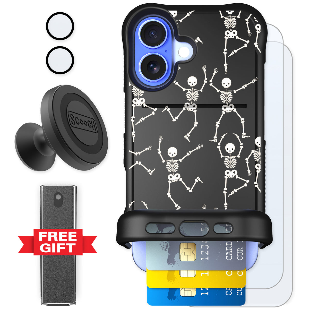 Scooch Wingmate Swinging Skeletons for iPhone 16 — Defender Bundle