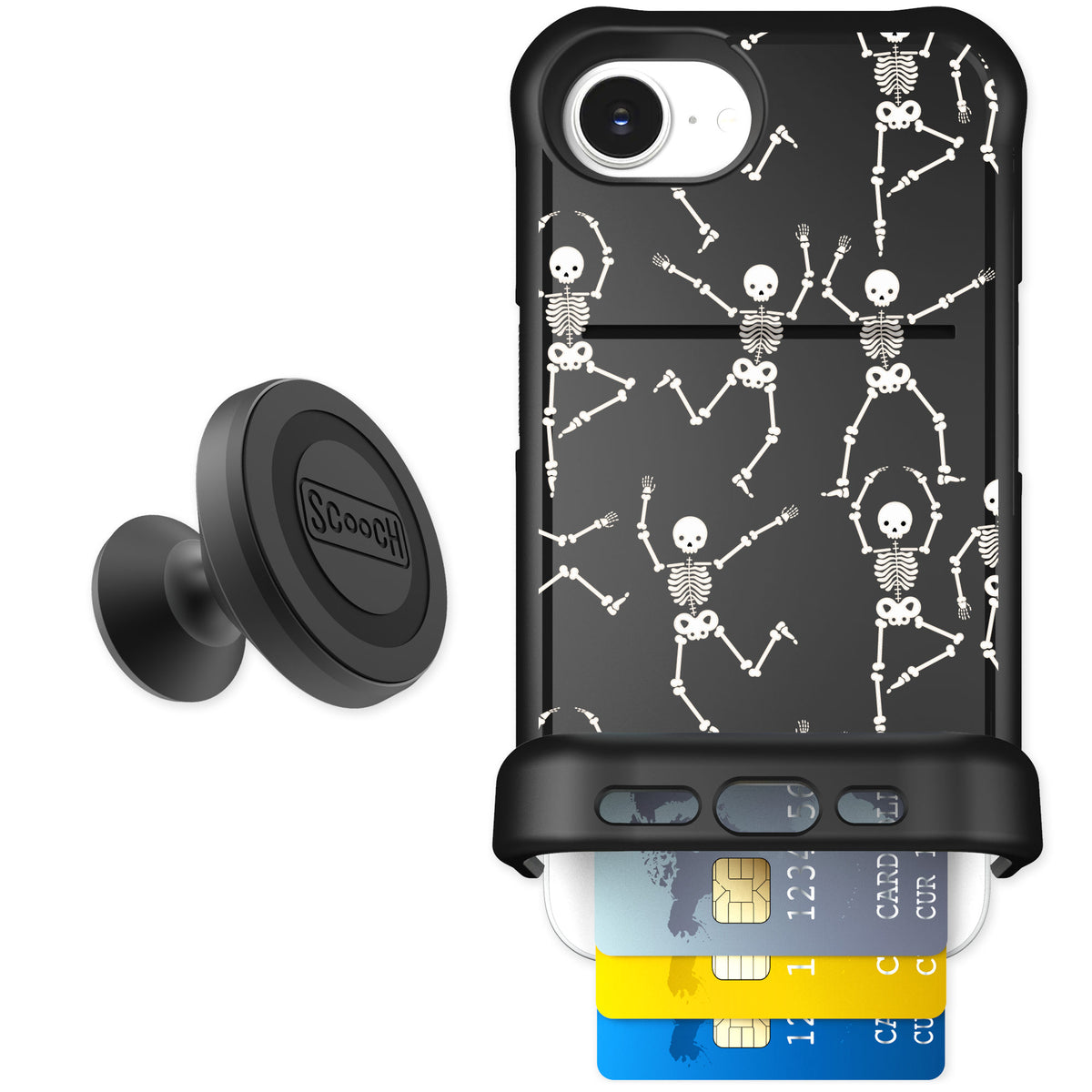 Scooch Wingmate Swinging Skeletons for iPhone 16e — Starter Bundle