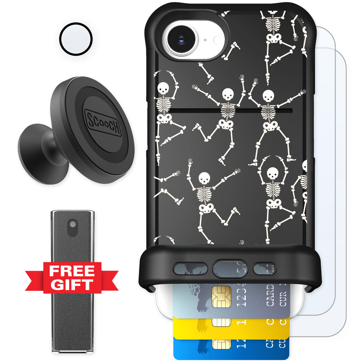 Scooch Wingmate Swinging Skeletons for iPhone 16e — Defender Bundle