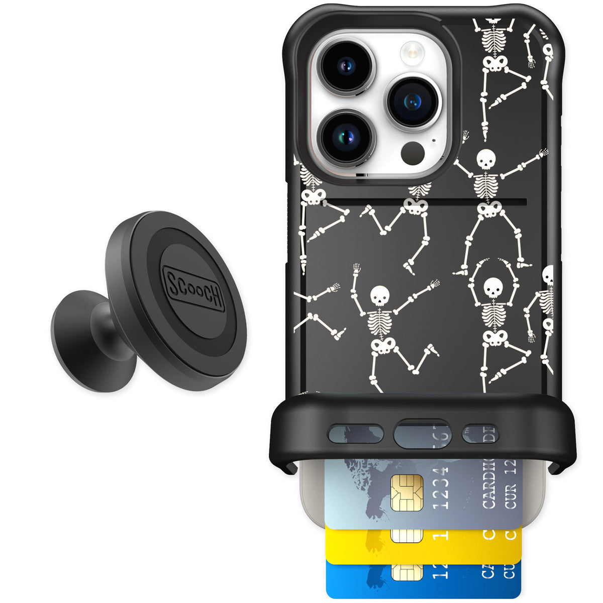 Scooch Wingmate Swinging Skeletons for iPhone 15 Pro — Starter Bundle