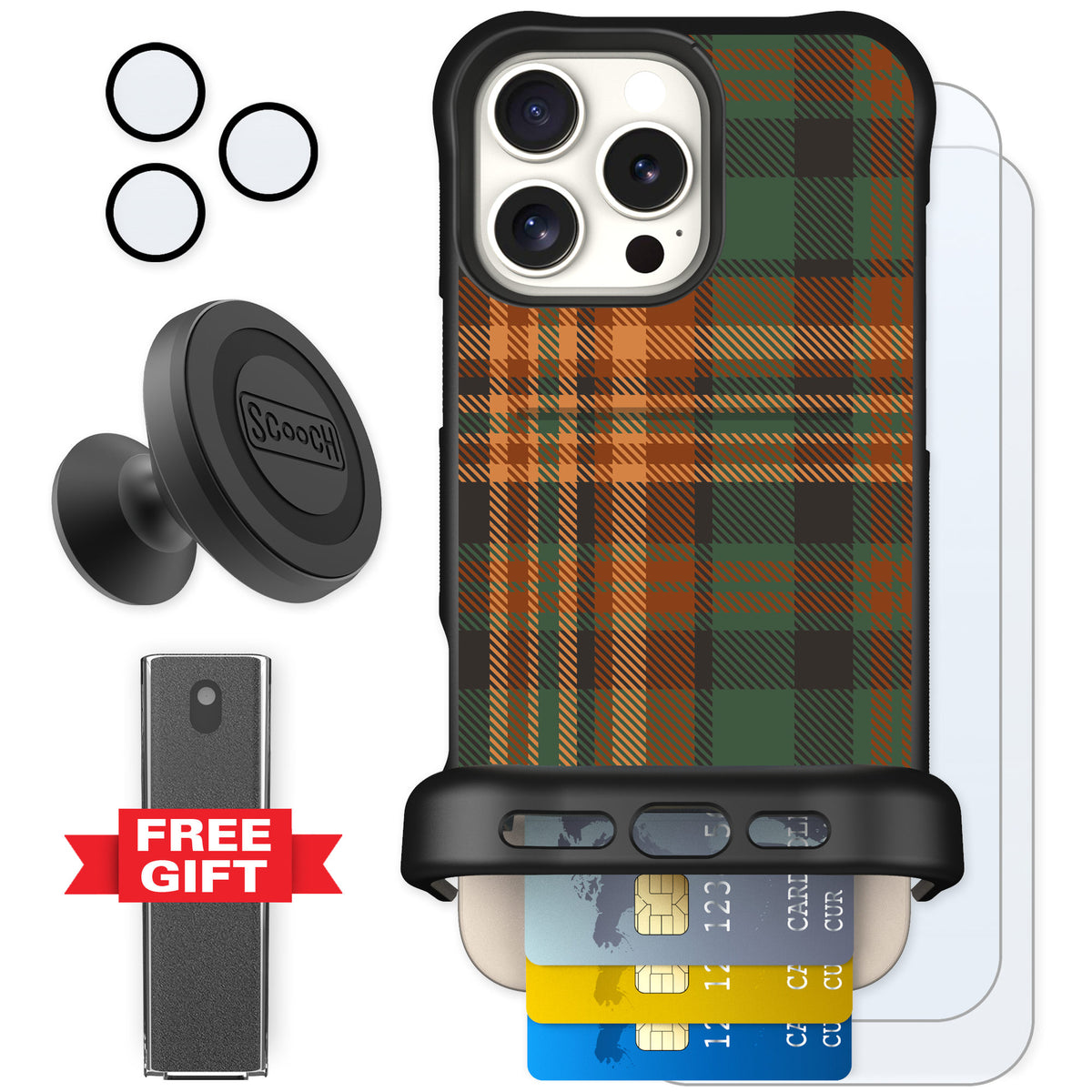 Scooch Wingmate Fall Flannel for iPhone 16 Pro Max — Defender Bundle