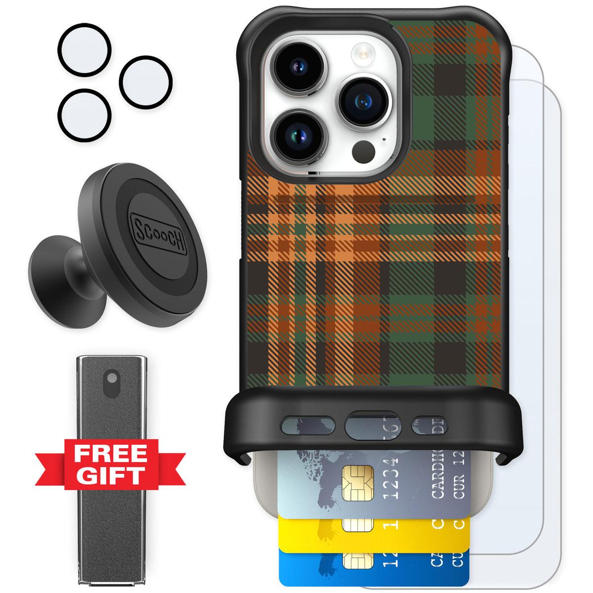 Scooch Wingmate Fall Flannel for iPhone 15 Pro — Defender Bundle