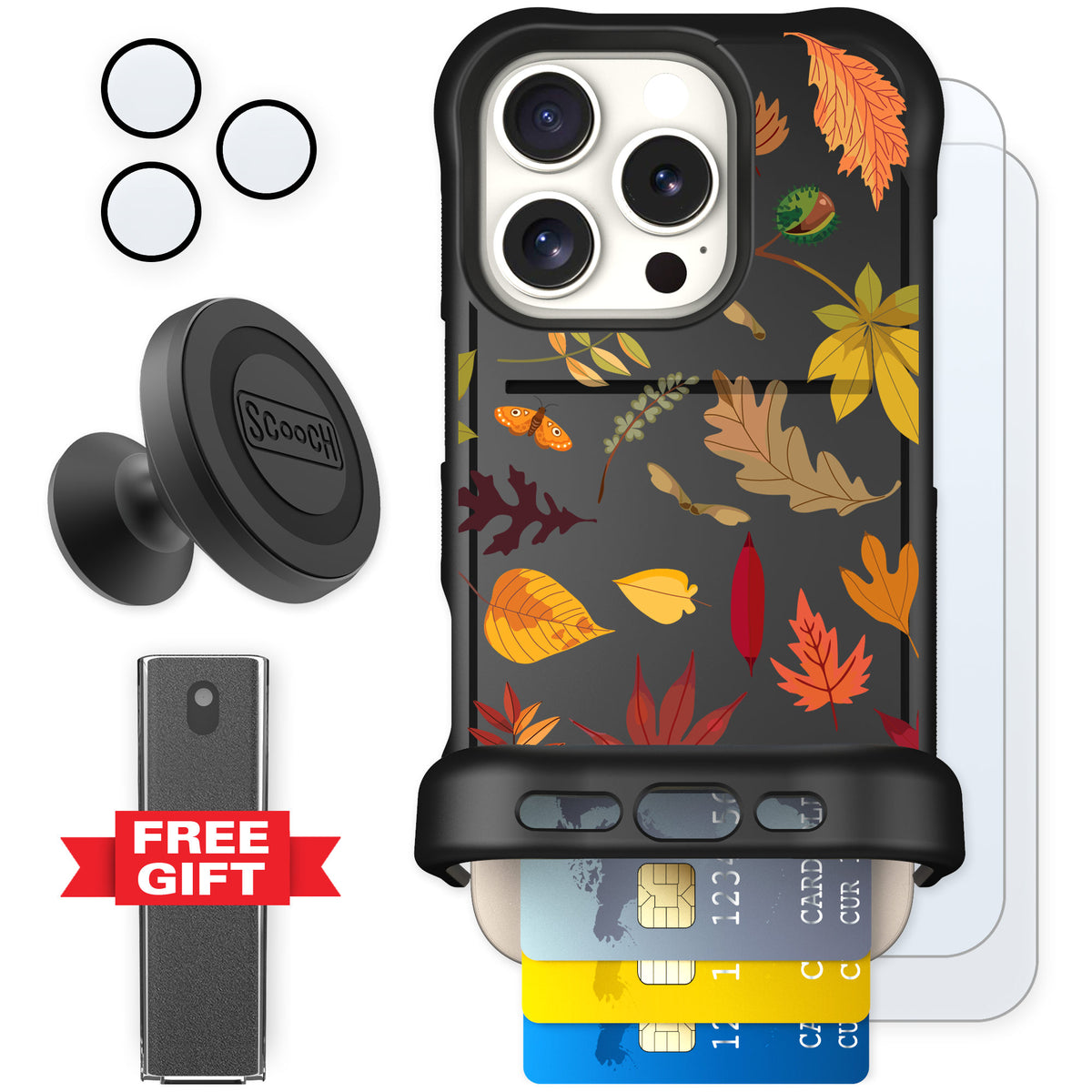 Scooch Wingmate Autumn Leaves for iPhone 16 Pro — Defender Bundle