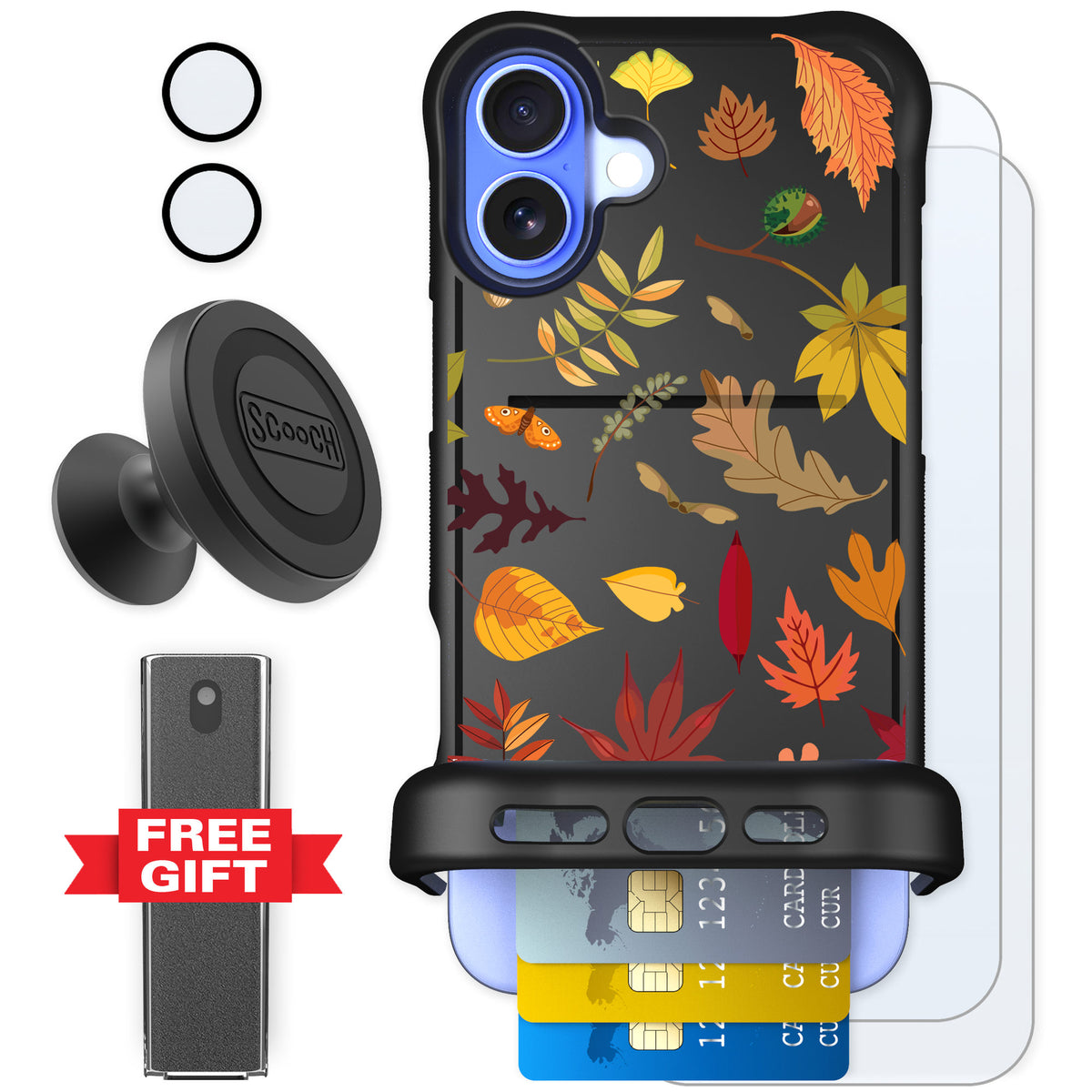Scooch Wingmate Autumn Leaves for iPhone 16 Plus — Defender Bundle