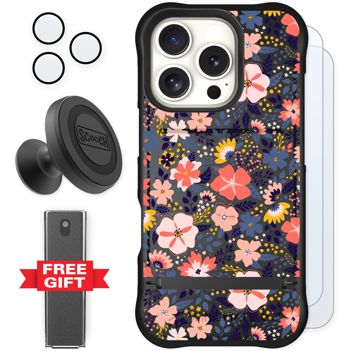 Scooch Wingmate Wildflowers for iPhone 16 Pro — Defender Bundle