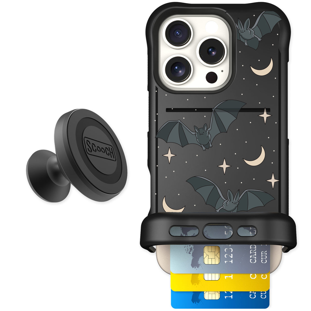 Scooch Wingmate Batty Skies for iPhone 16 Pro — Starter Bundle