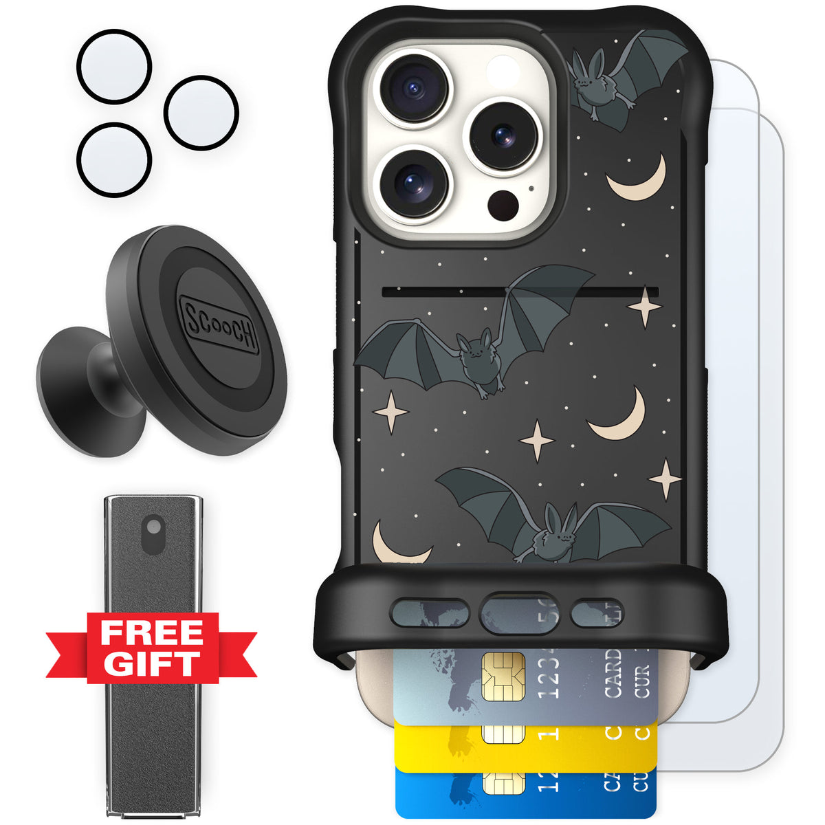 Scooch Wingmate Batty Skies for iPhone 16 Pro — Defender Bundle