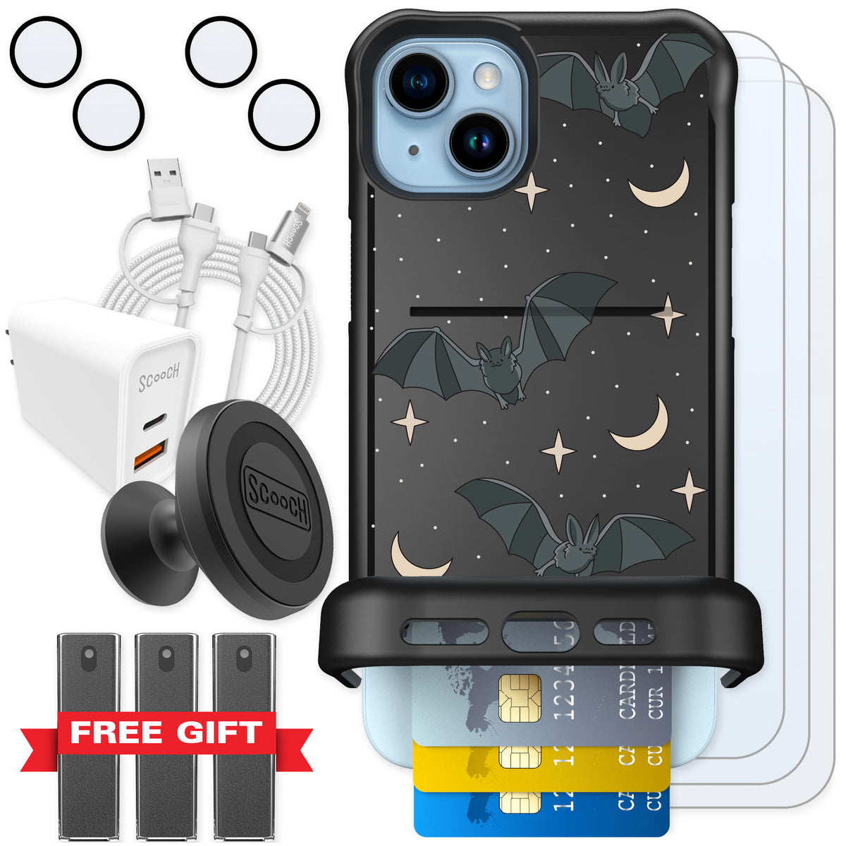 Scooch Wingmate Batty Skies for iPhone 15 Plus — Ultimate Bundle