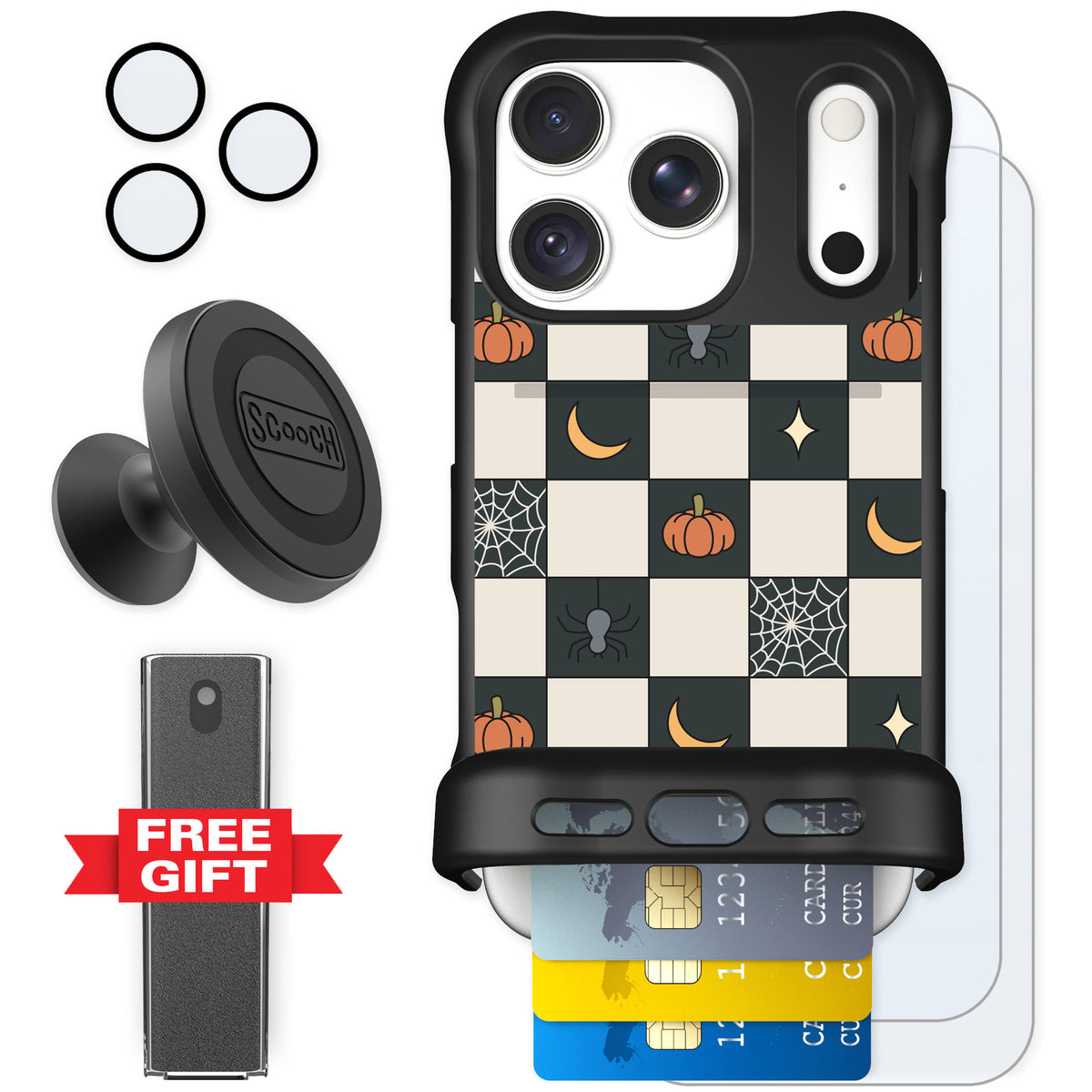 Scooch Wingmate Spooky Squares for iPhone 18 Pro — Defender Bundle