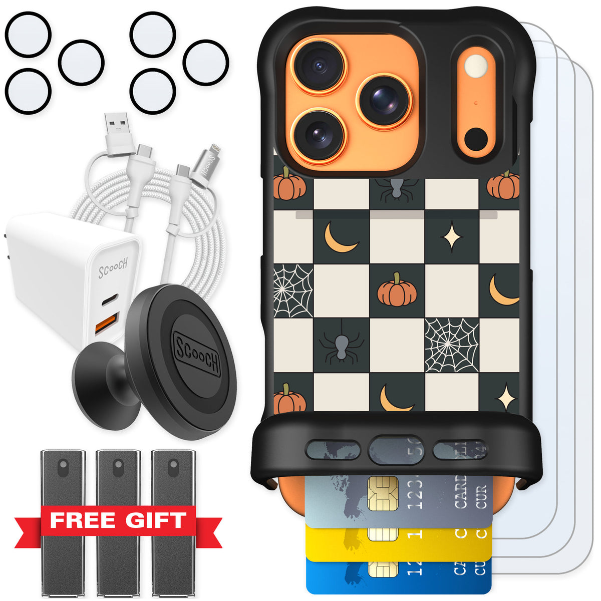 Scooch Wingmate Spooky Squares for iPhone 17 Pro — Ultimate Bundle