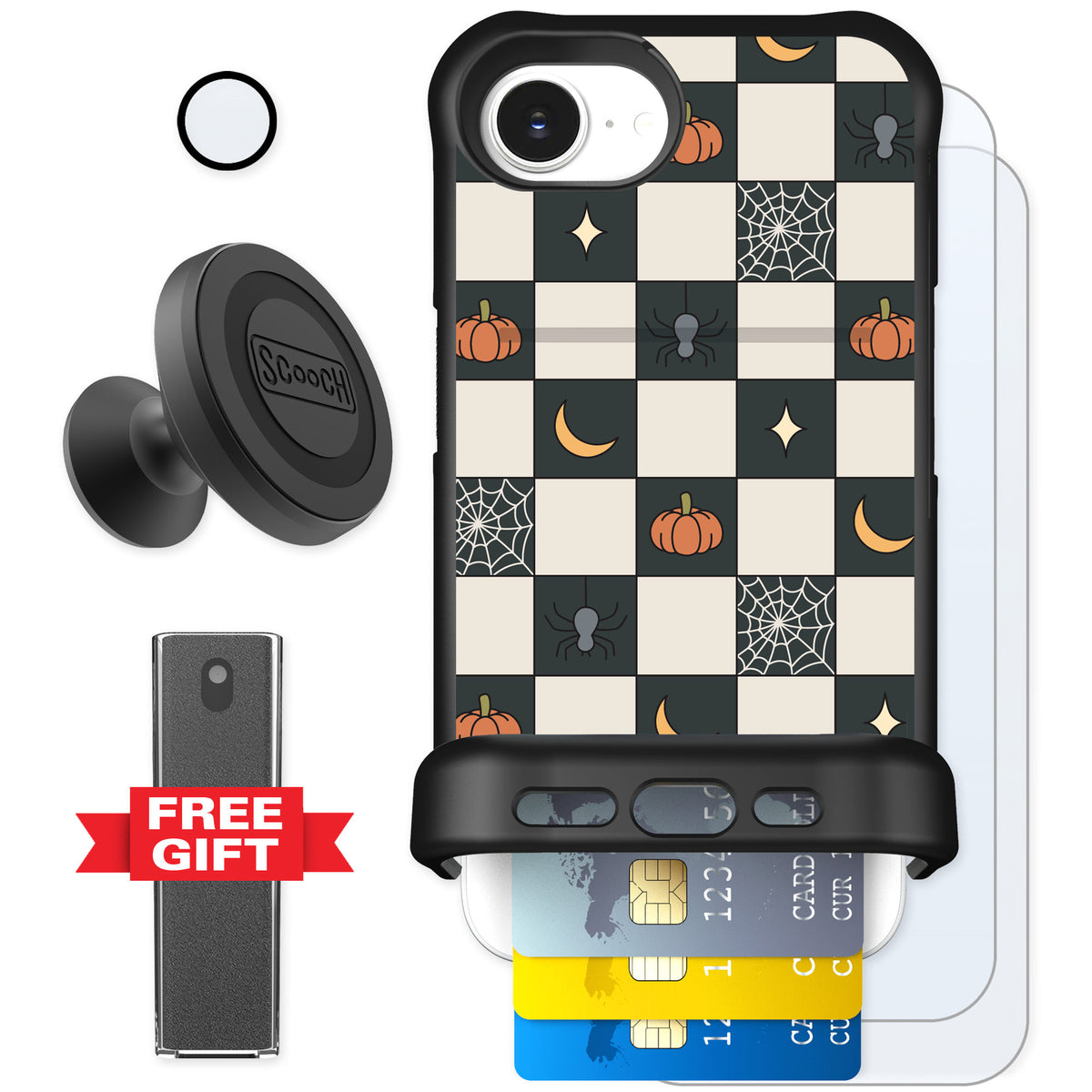 Scooch Wingmate Spooky Squares for iPhone 17e — Defender Bundle