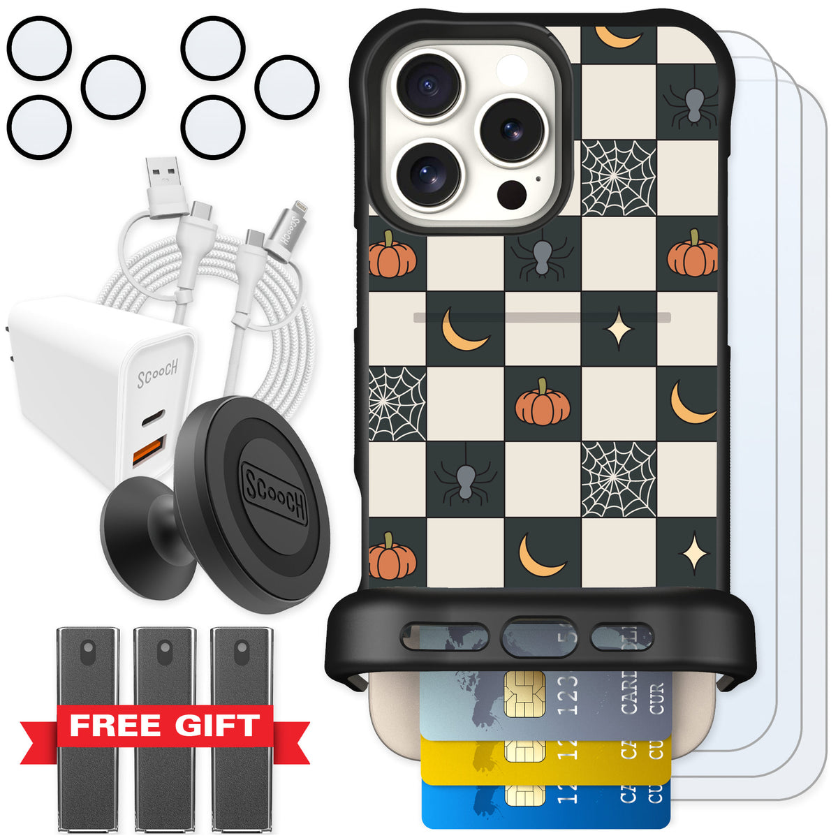 Scooch Wingmate Spooky Squares for iPhone 16 Pro Max — Ultimate Bundle