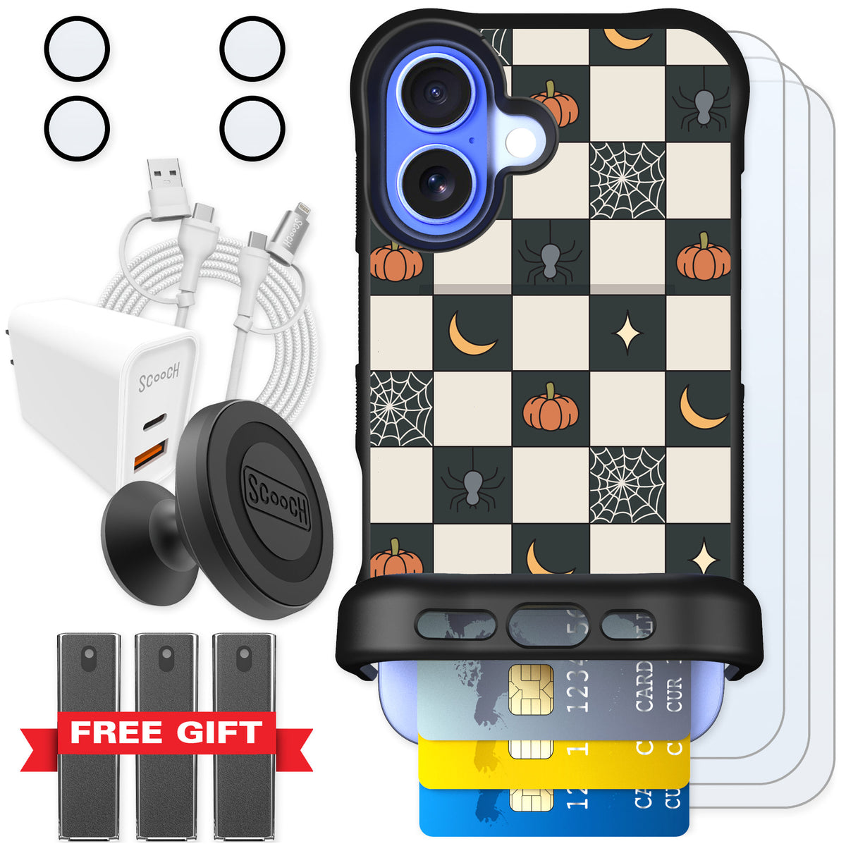 Scooch Wingmate Spooky Squares for iPhone 16 — Ultimate Bundle
