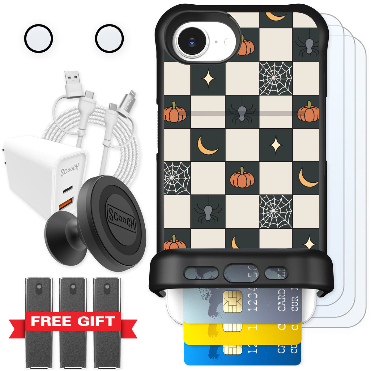 Scooch Wingmate Spooky Squares for iPhone 16e — Ultimate Bundle