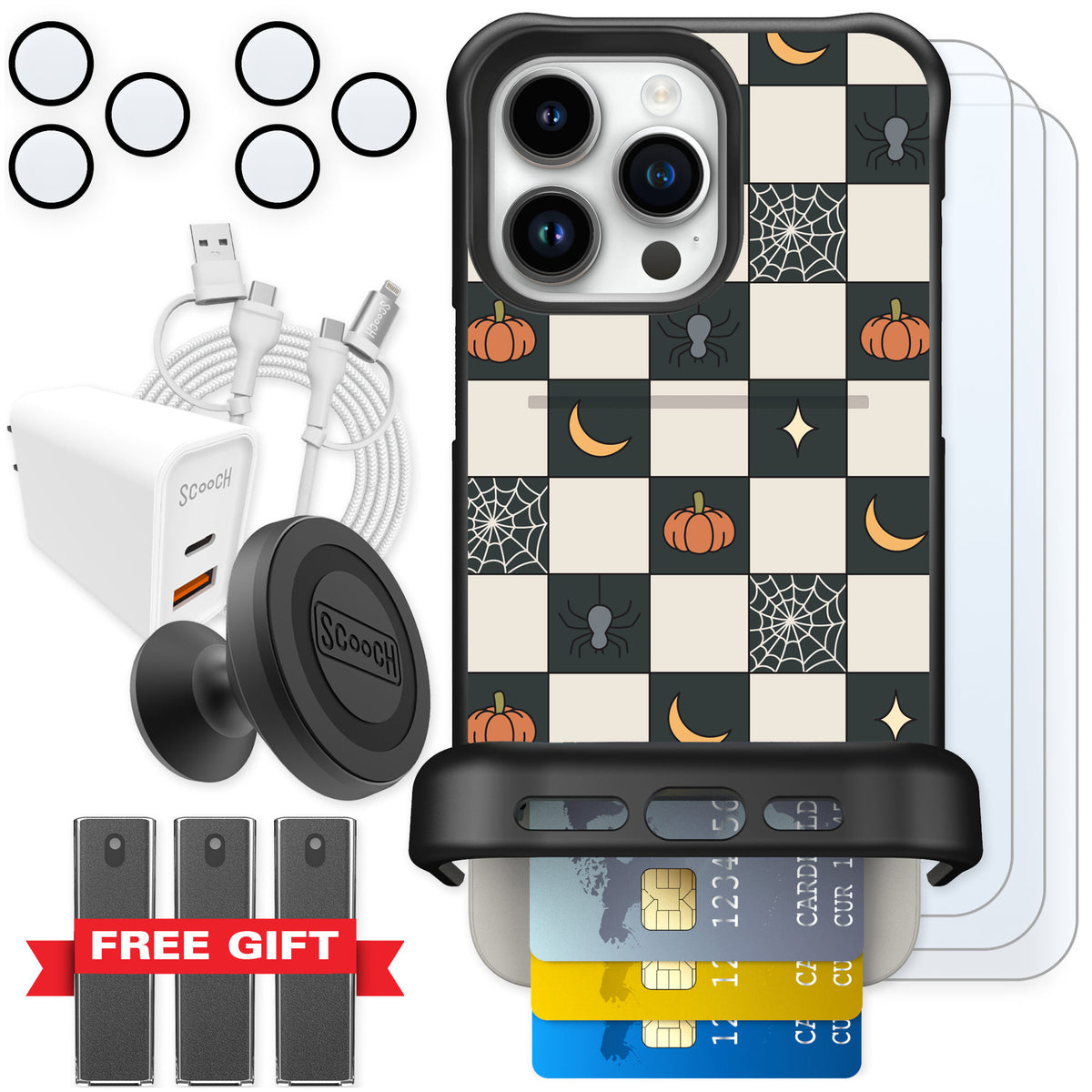 Scooch Wingmate Spooky Squares for iPhone 15 Pro Max — Ultimate Bundle