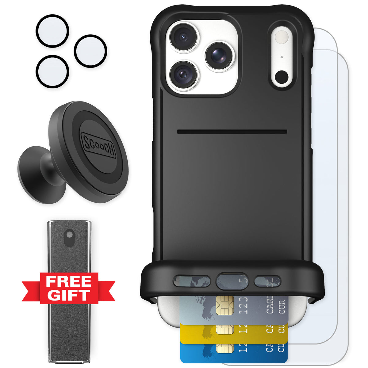 Scooch Wingmate Black for iPhone 18 Pro Max — Defender Bundle