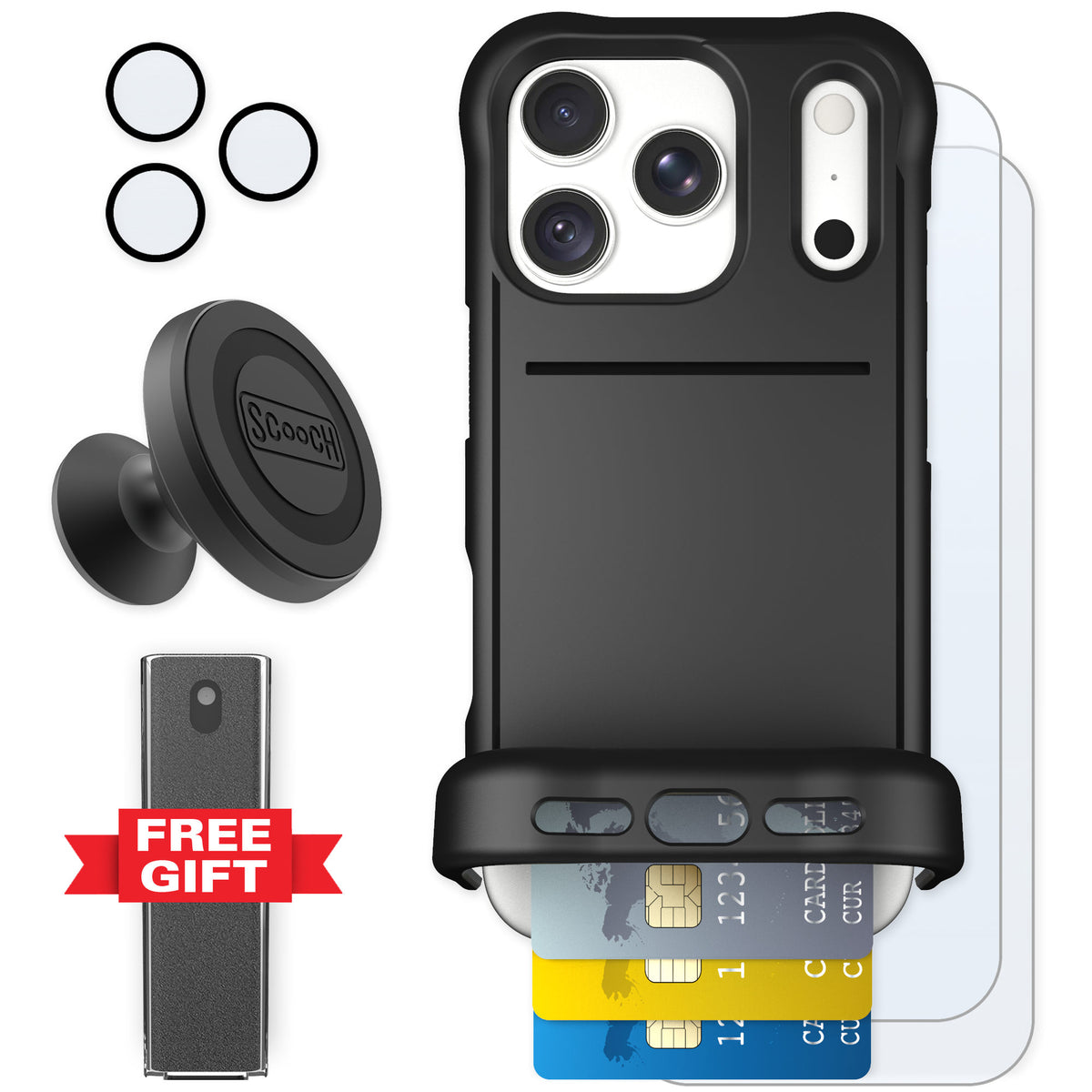 Scooch Wingmate Black for iPhone 18 Pro — Defender Bundle