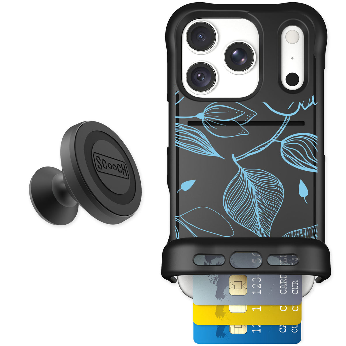 Scooch Wingmate Blue Hibiscus for iPhone 18 Pro — Starter Bundle