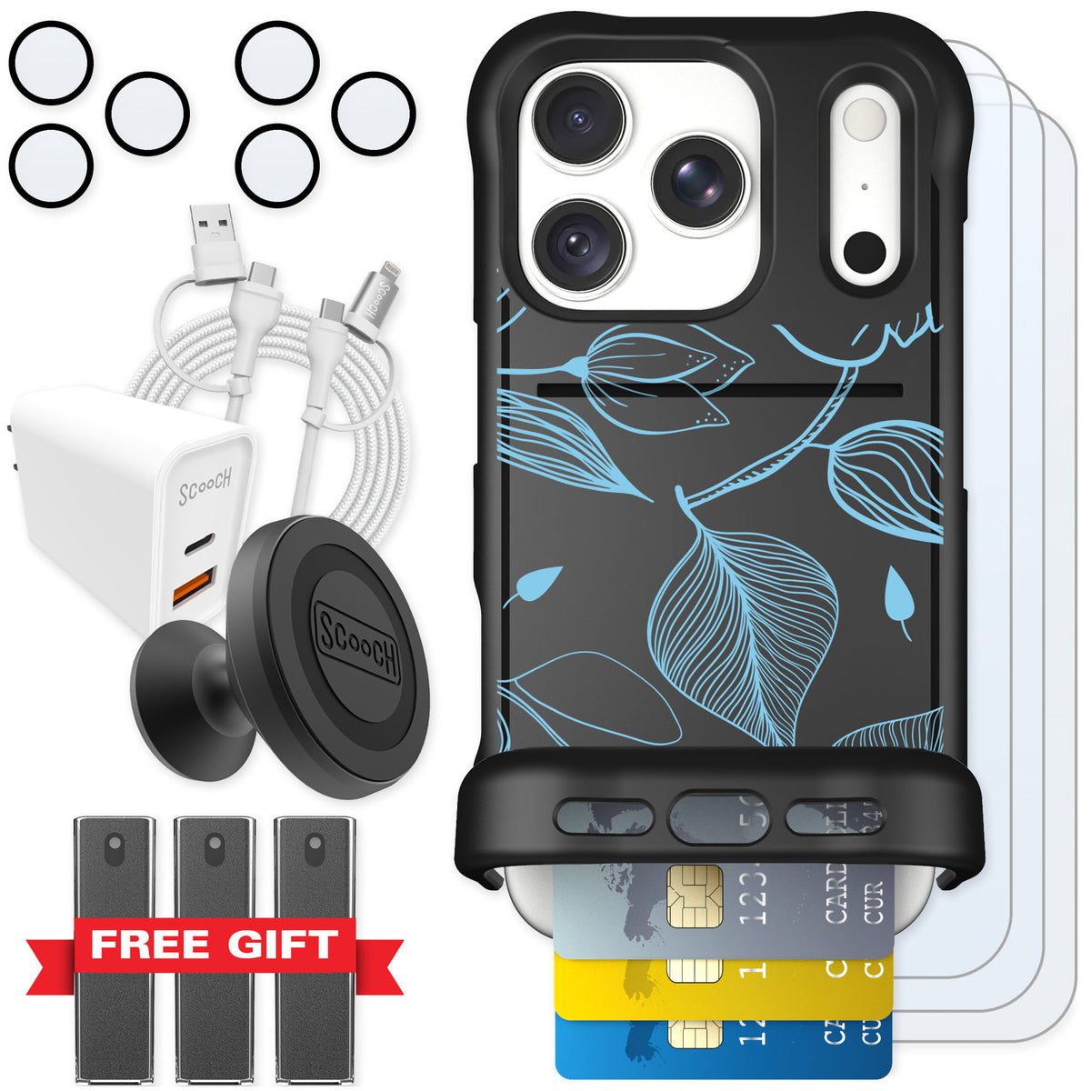 Scooch Wingmate Blue Hibiscus for iPhone 18 Pro — Ultimate Bundle