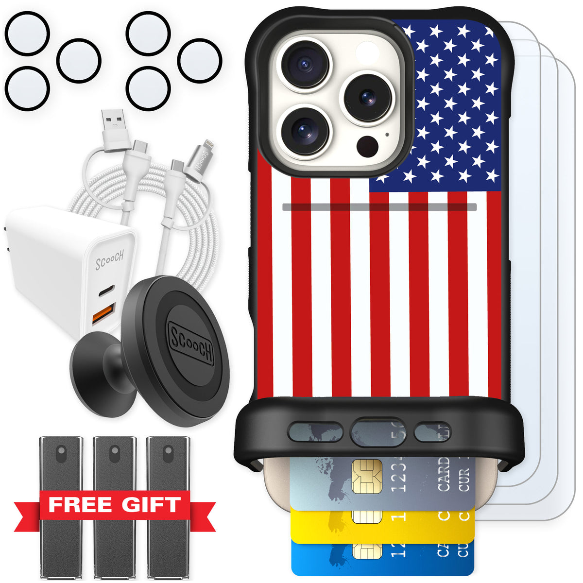 Scooch Wingmate Stars And Stripes for iPhone 16 Pro β Ultimate Bundle