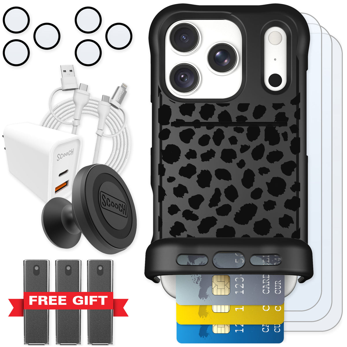 Scooch Wingmate Black Leopard for iPhone 18 Pro β Ultimate Bundle
