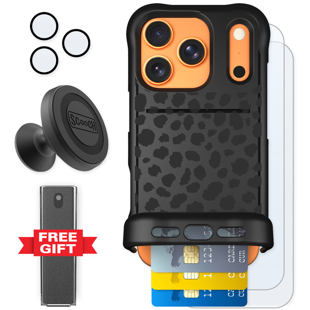 Scooch Wingmate Black Leopard for iPhone 17 Pro β Defender Bundle