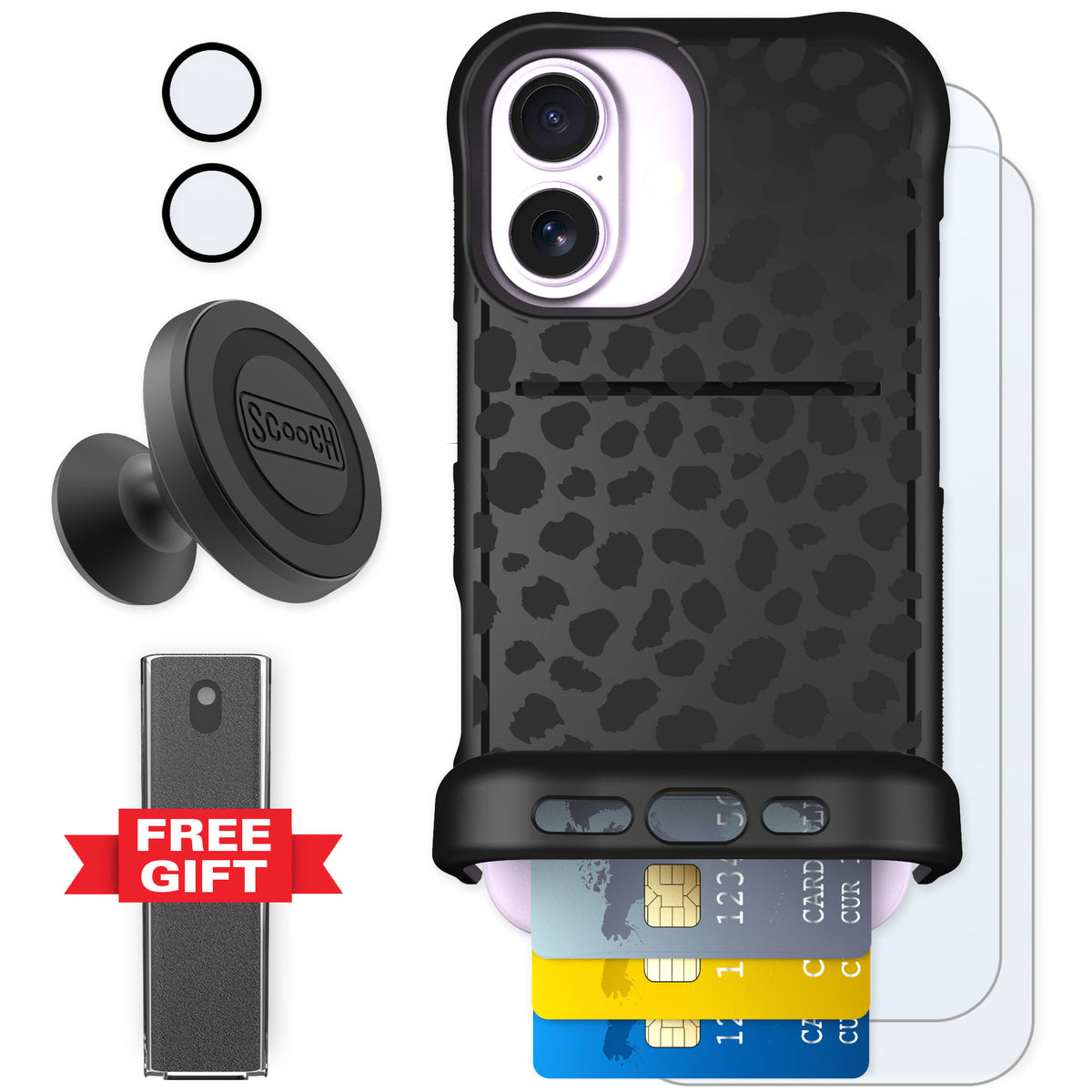 Scooch Wingmate Black Leopard for iPhone 17 β Defender Bundle