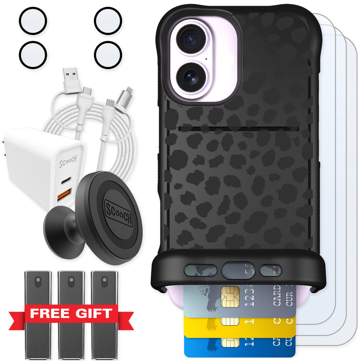 Scooch Wingmate Black Leopard for iPhone 17 β Ultimate Bundle