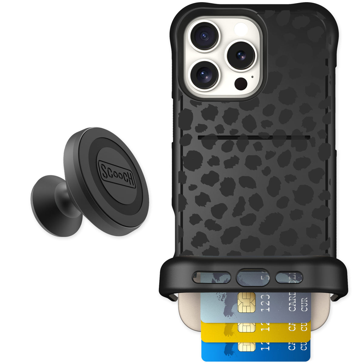 Scooch Wingmate Black Leopard for iPhone 16 Pro Max β Starter Bundle