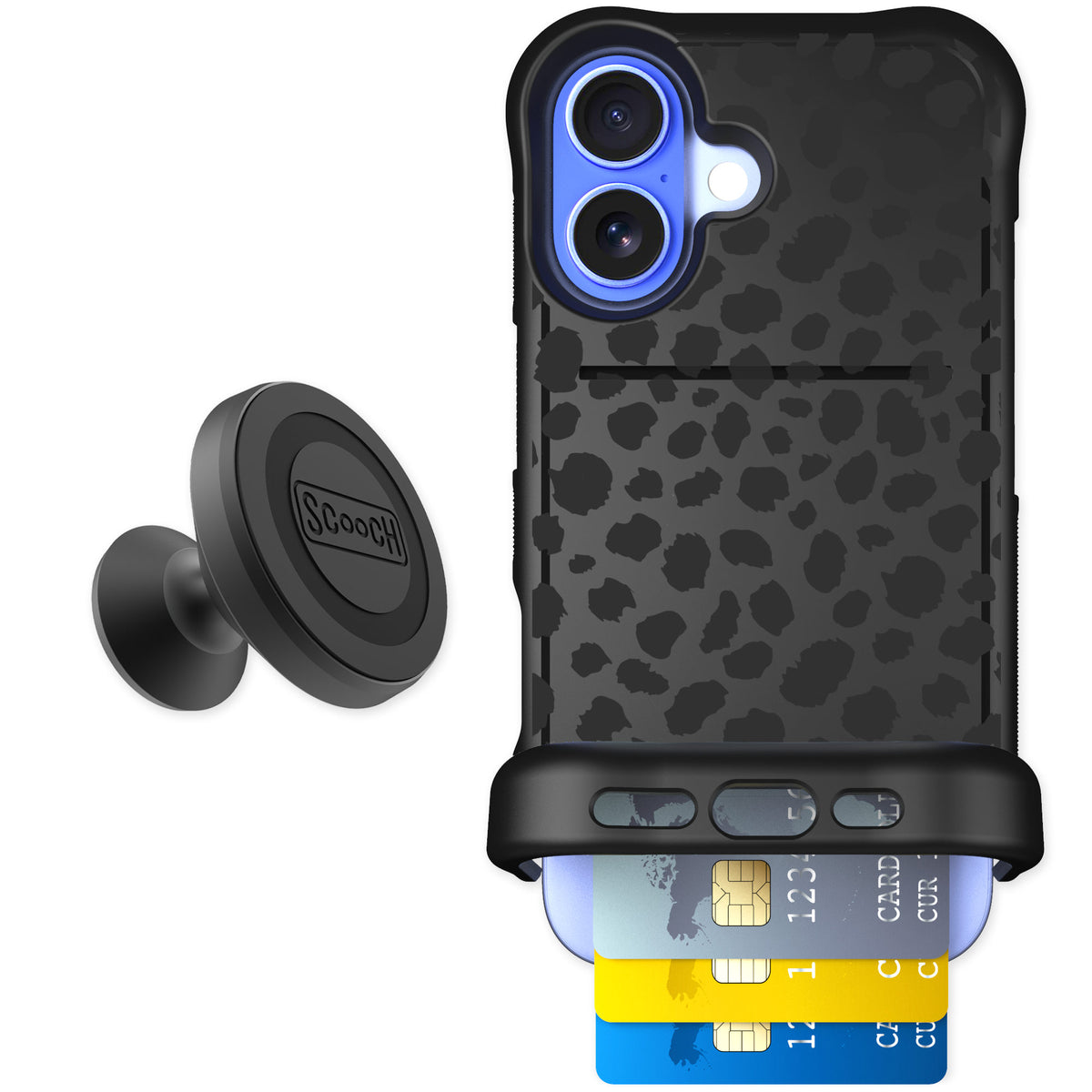 Scooch Wingmate Black Leopard for iPhone 16 β Starter Bundle