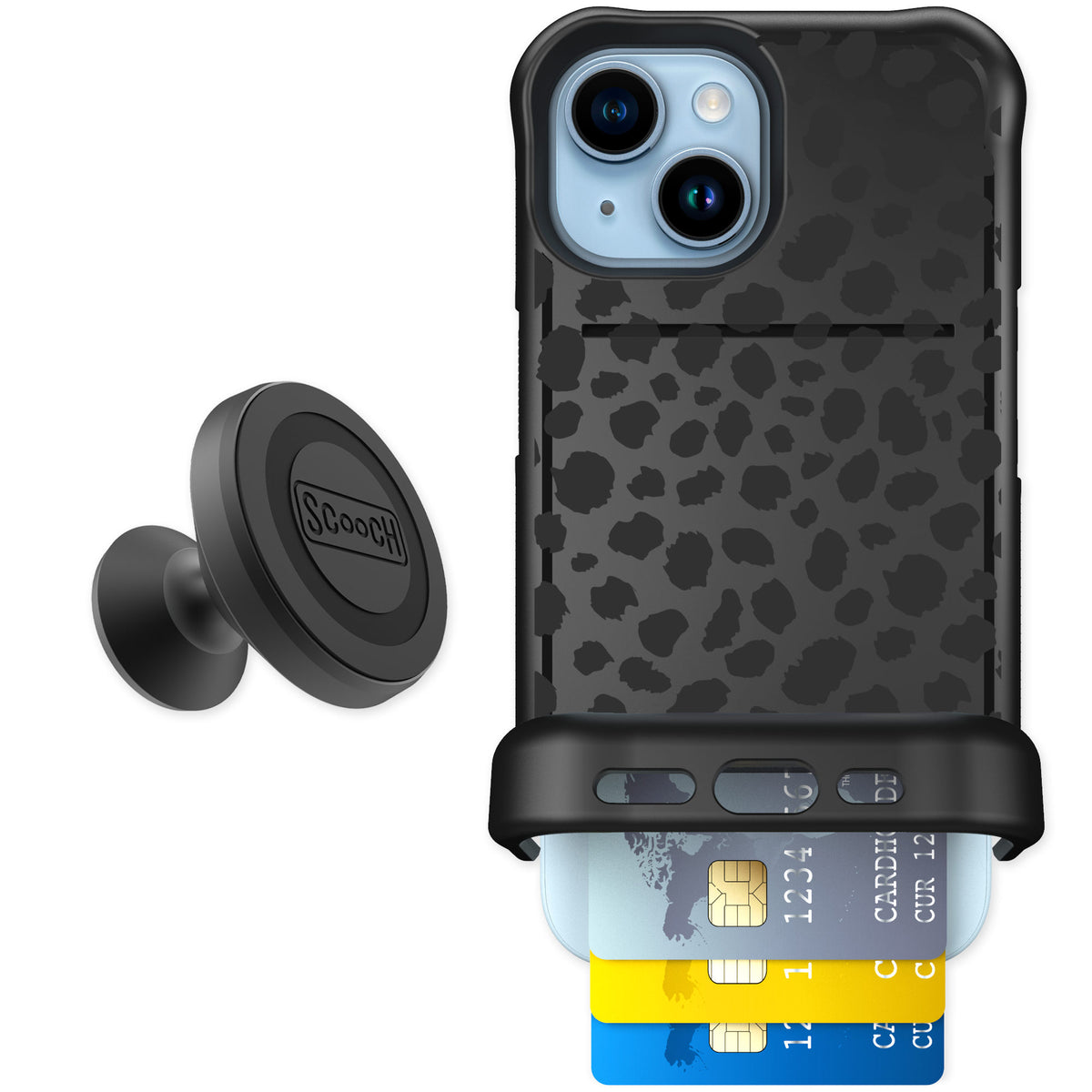 Scooch Wingmate Black Leopard for iPhone 15 β Starter Bundle