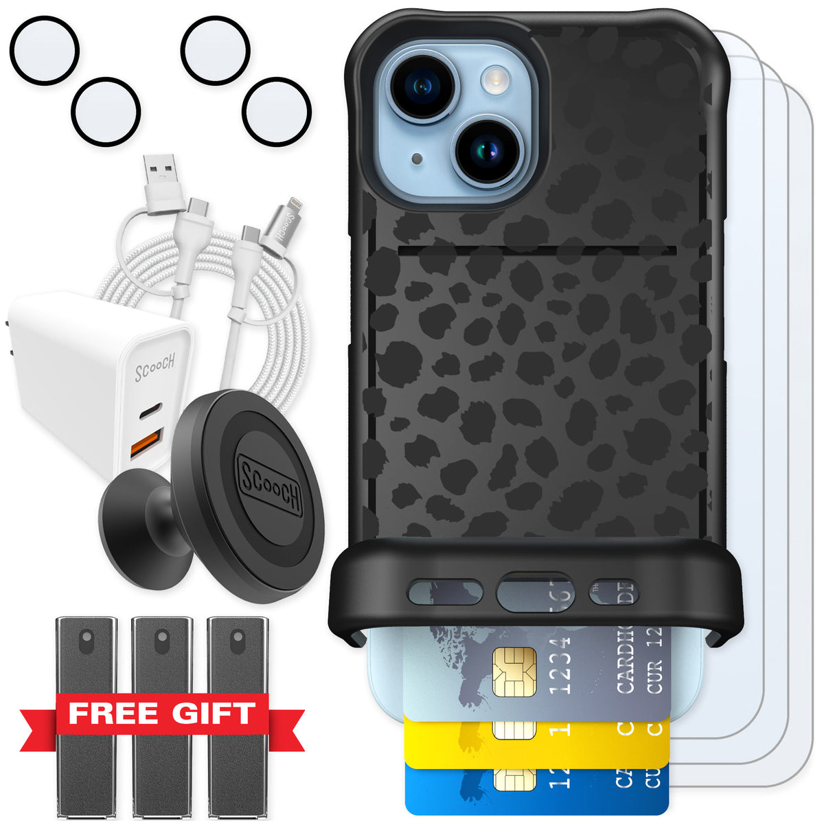 Scooch Wingmate Black Leopard for iPhone 15 β Ultimate Bundle