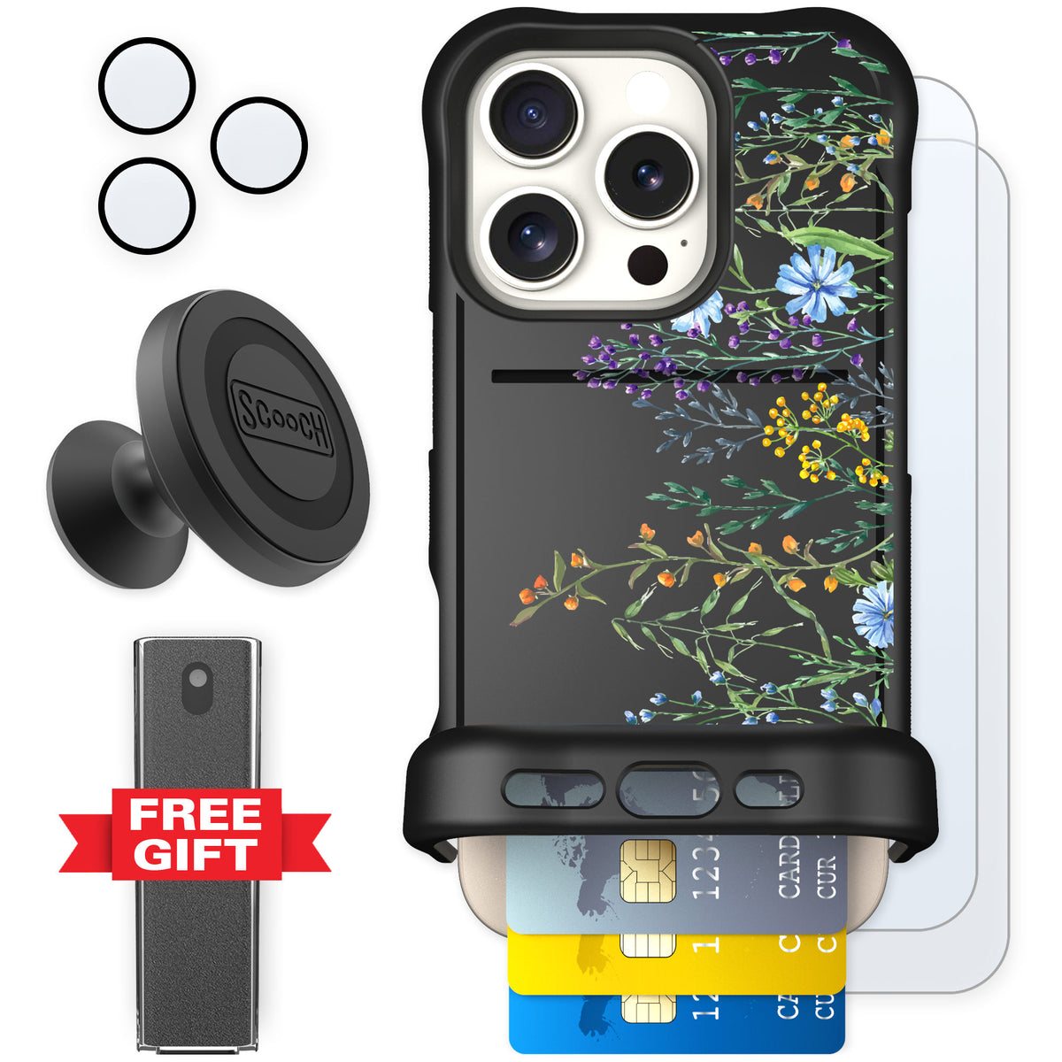 Scooch Wingmate Meadow Bloom for iPhone 16 Pro β Defender Bundle