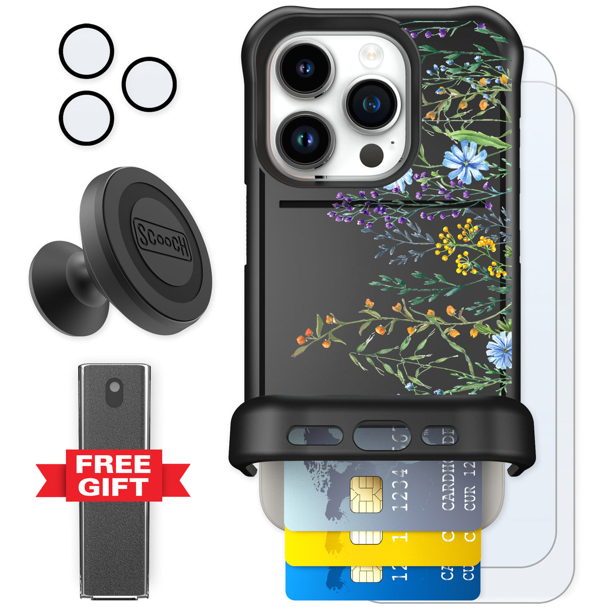 Scooch Wingmate Meadow Bloom for iPhone 15 Pro β Defender Bundle