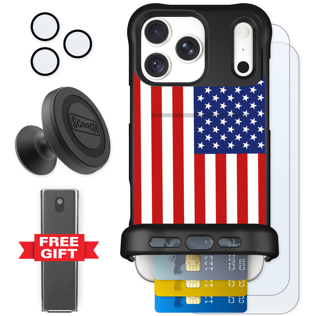 Scooch Wingmate Stars And Stripes for iPhone 18 Pro Max β Defender Bundle