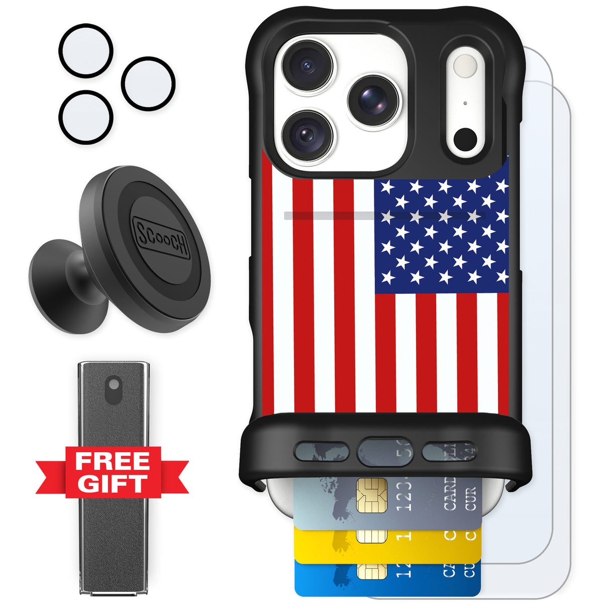 Scooch Wingmate Stars And Stripes for iPhone 18 Pro β Defender Bundle